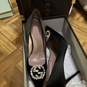 Gucci Black Heels with Crystal Embellishment